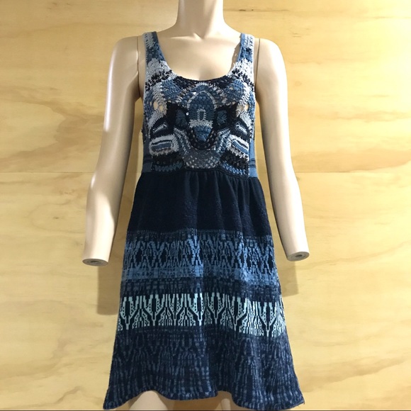 Free People Crochet Sweater Tunic Mini Blue - Picture 2 of 9